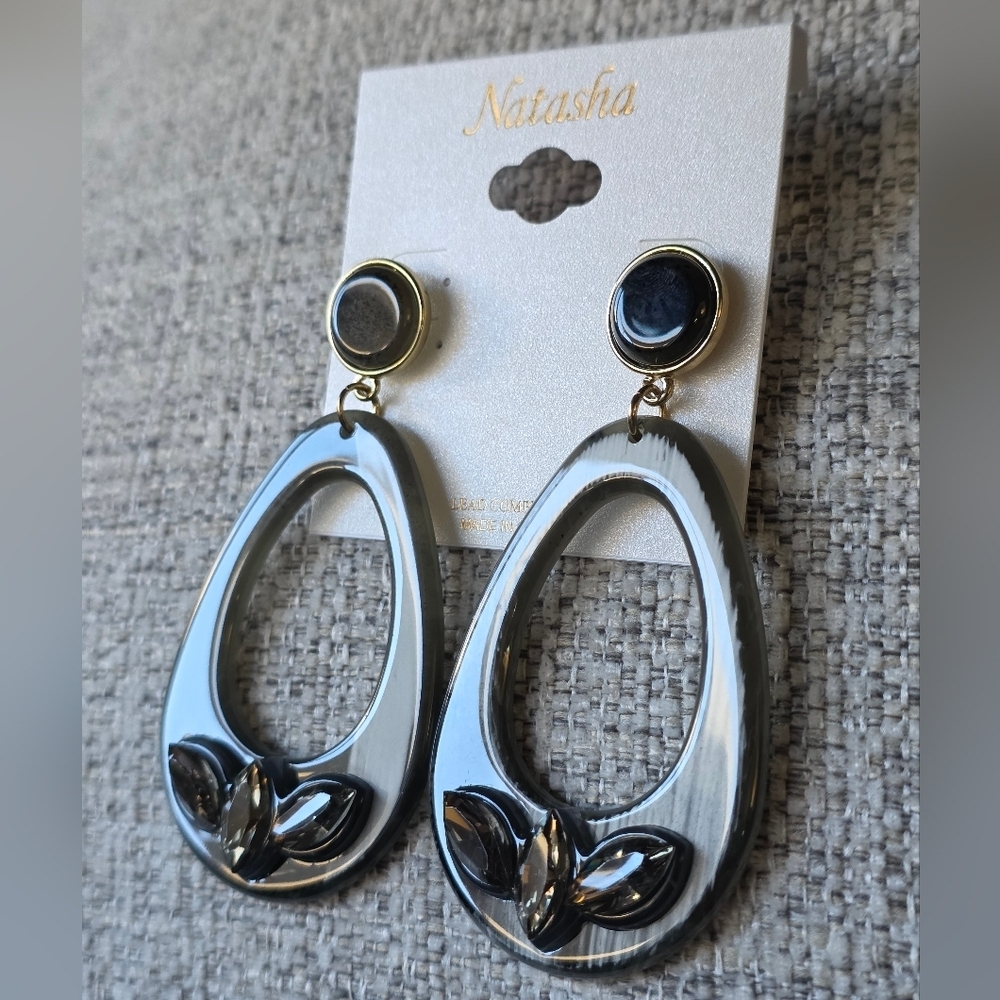 Natasha Couture Gray and Black Teardrop Earrings - Picture 6 of 10